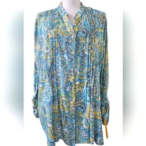 RUBY ROAD BY THE SEA COLLECTION BLOUSE BLUE GREEN SZ XL